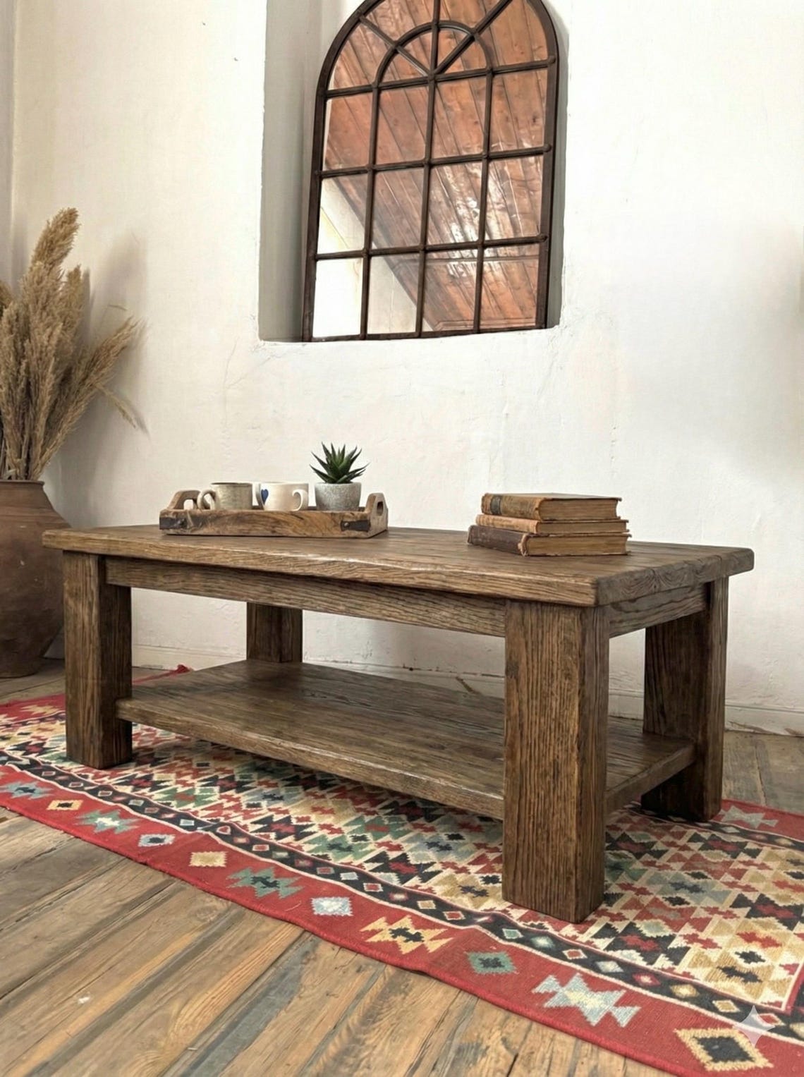 Reclaimed Oak Wood Narrow Console Table: Rustic Entryway Furniture