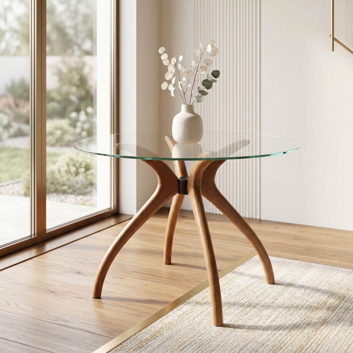 Glass Dining Table, Solid Wood Pedestal Leg Kitchen Table Base 3 or 4-Legged Legs Tables - Standart