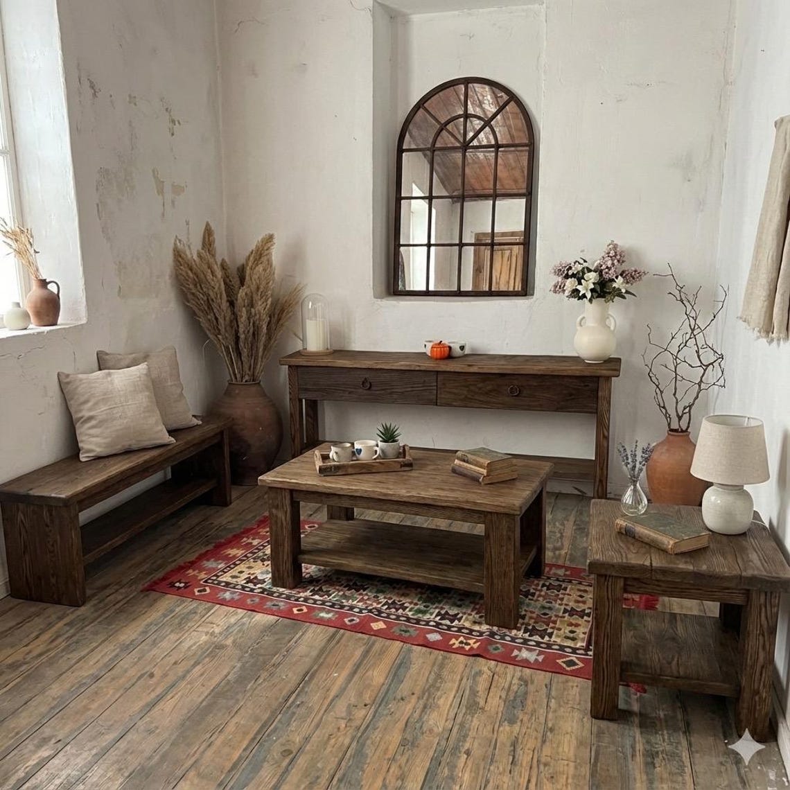 Reclaimed Oak Wood Narrow Console Table: Rustic Entryway Furniture