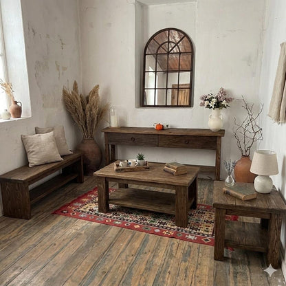 Reclaimed Oak Wood Narrow Console Table: Rustic Entryway Furniture