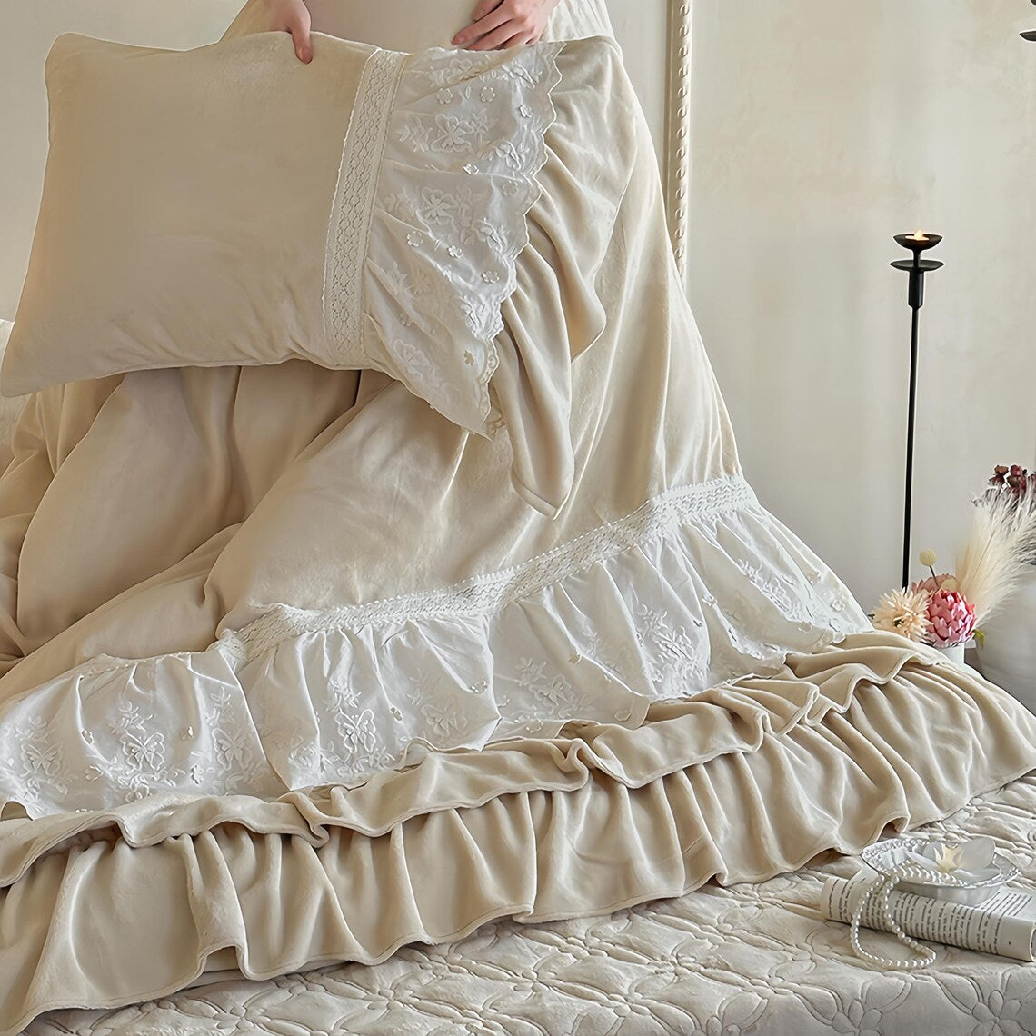 Retro French Fleece Bed Sheet, Luxury Bedroom Decor