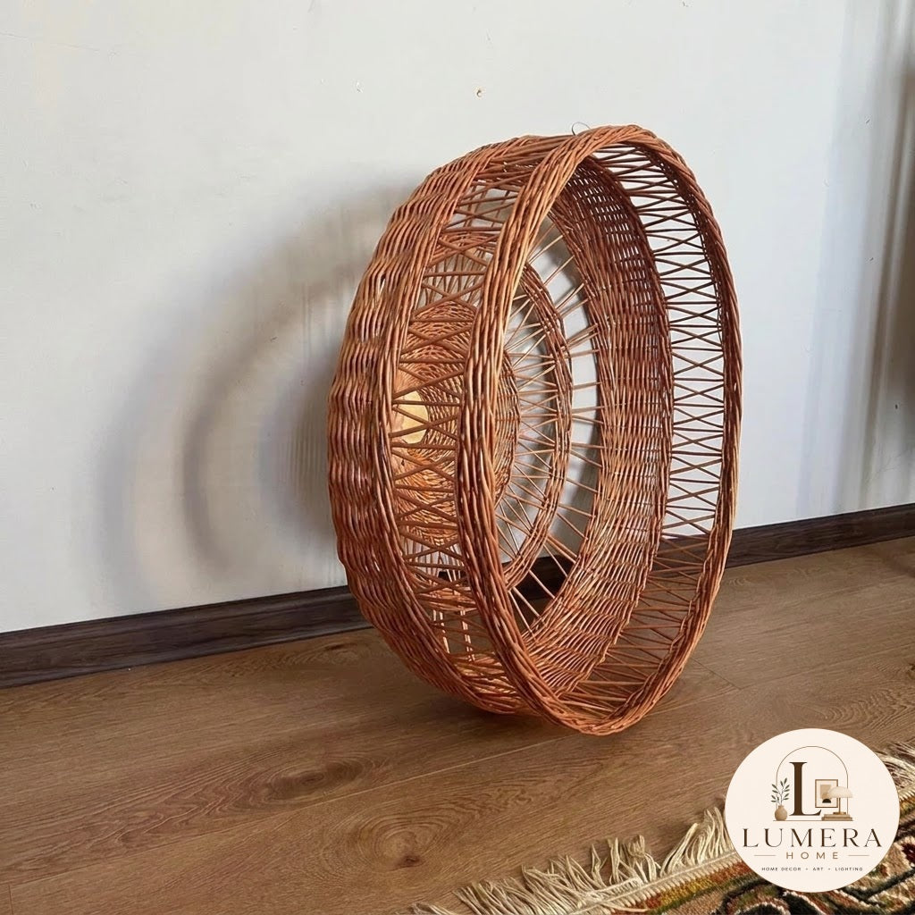 Natural Rattan Pendant Light with Round Wicker Shade
