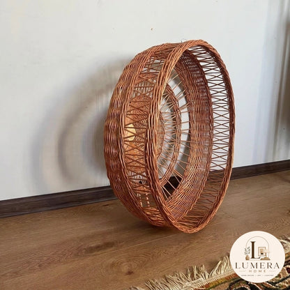 Natural Rattan Pendant Light with Round Wicker Shade