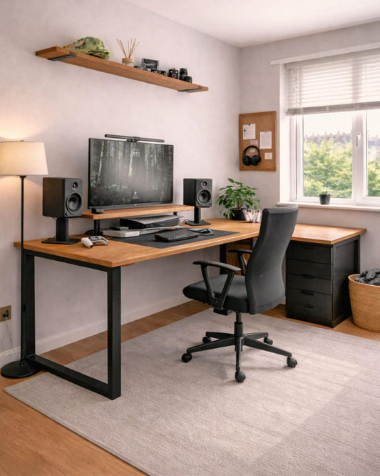 Wooden Corner Desk - L Shape Desk - Optional Monitor Stand & Keyboard Tray - Hairpin or Square Industrial Legs - Custom Sizes Available
