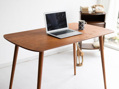 Rounded Oval Office Desk Table, Minimalist Walnut Wood Home Desk, Small Standing Desk, Mid Century Modern Writing Desk