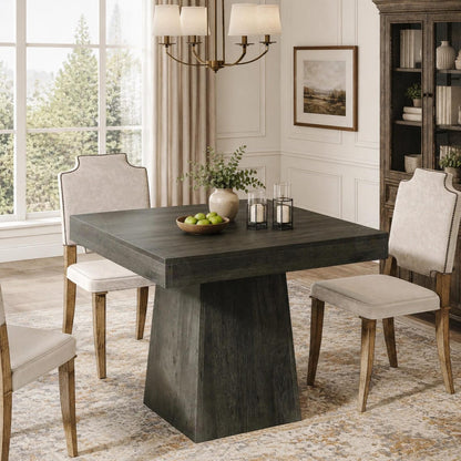 Square Dining Table, Rustic Grey Farmhouse Style, Seats 4 People