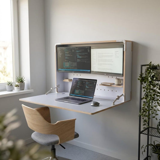 Murphy Dual Monitor Desk – Wall Mounted Fold Down Workstation for Home Office