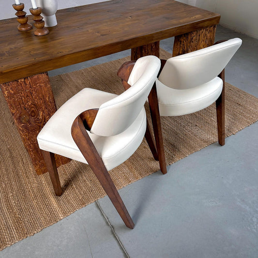 Leather Dining Chairs with Walnut Legs Modern Handmade Furniture for Kitchen Office Gift for Interior Lovers Decor Modern Dining Chairs