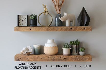 Reclaimed Barn Wood Accent Floating Shelves | 2" Barn Plank | Amish Handcrafted | Set of 2