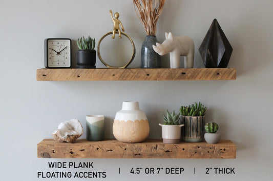 Reclaimed Barn Wood Accent Floating Shelves | 2" Barn Plank | Amish Handcrafted | Set of 2