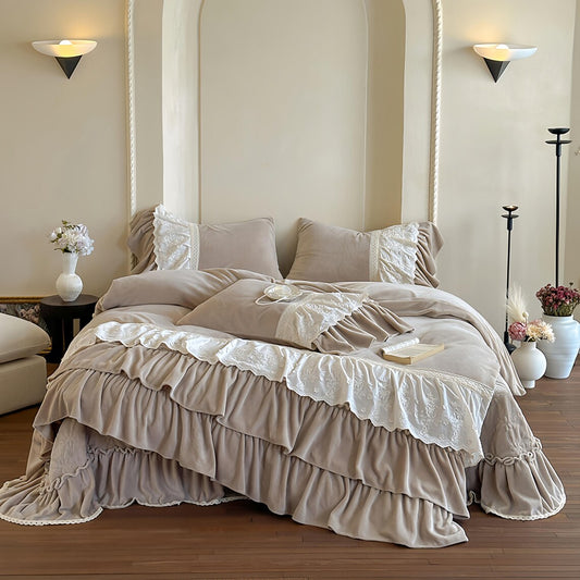 Retro French Fleece Bed Sheet, Luxury Bedroom Decor