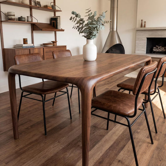 Solid Walnut Small Dining Table, Modern Minimalist Kitchen Table for Four, Handcrafted Natural Wood