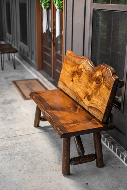 Rustic Log Bench With Back – Handcrafted Live Edge Natural Character Bench