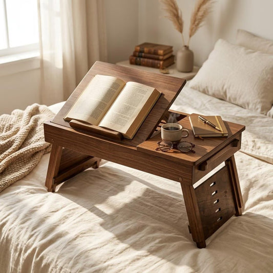Lap Desk, Adjustable Wooden with Drawers, Portable Bed Reading Table, Ergonomic Laptop Stand, Wood