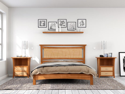 Solid Wood Platform Bed with Slatted Headboard - Coastal "Seaside Bed"