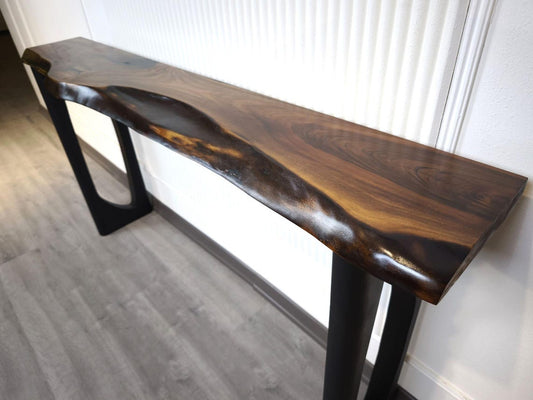Solid Wood Narrow Console Table, Metal Leg Table, Handmade Furniture, Entryway Hall Table,Live Edge Table (Thichkness 1.6 inch- 4 cm)
