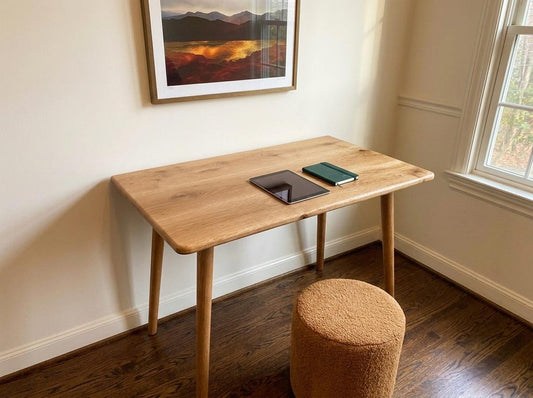 Oak Desk, Scandinavian Solid Wood Small Table, Modern Nordic Computer Workspace, Handmade Office Furniture