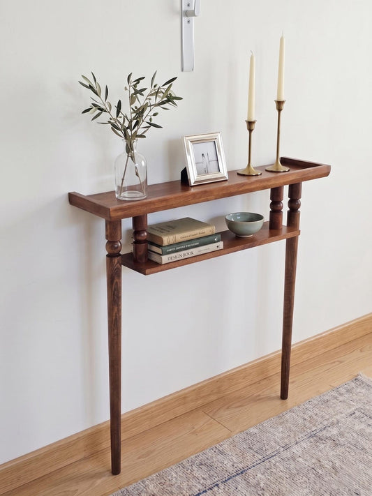 Rustic Narrow Console Table with Shelf; Handmade Solid Wood Entryway Table