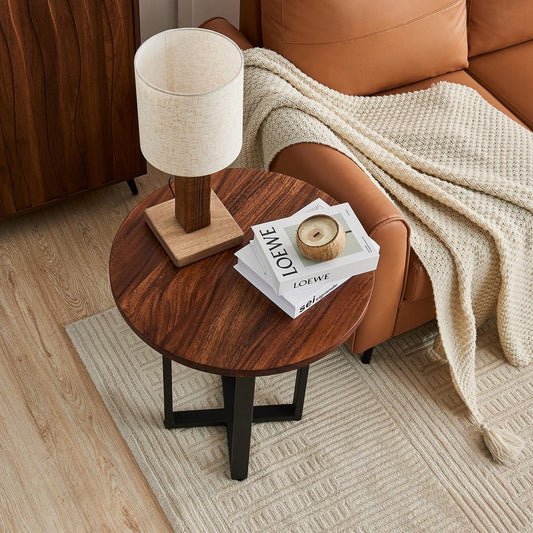 South American Walnut Round End Table: Modern Accent Table