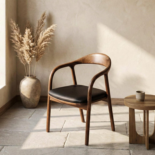Walnut Dining Chairs Black Leather Cushion Mid Century Modern Office & Living Room Seating