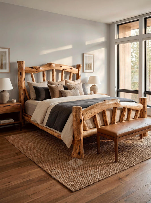 Cedar Log Bed | Rustic Cedar Bed, Solid Wood Bed Frame, Custom Log Bed, Handcrafted Furniture, Cabin furniture, Cabin Bed.