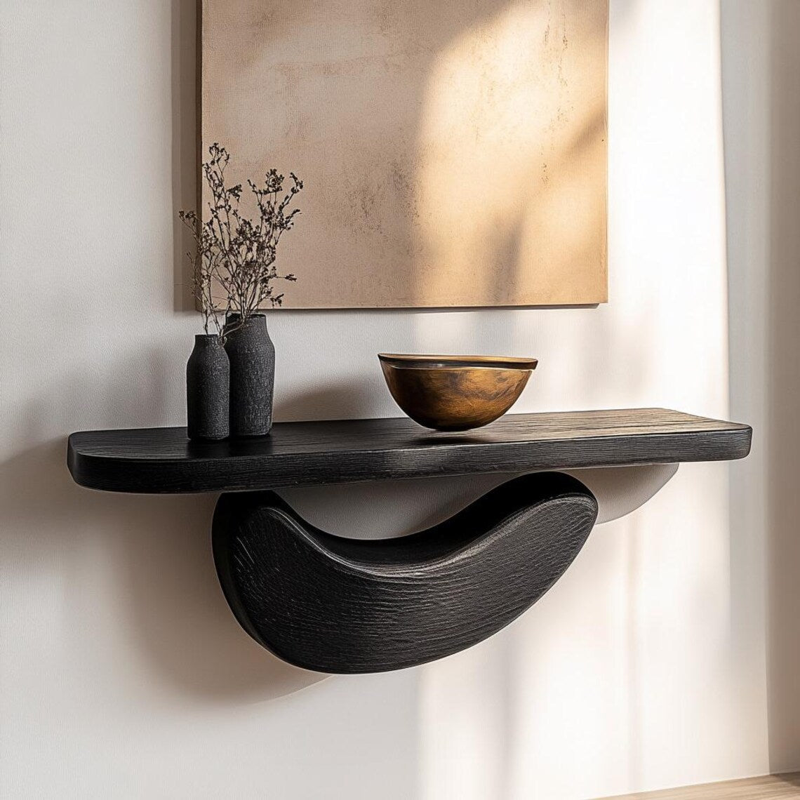 Modern Wood Console Table: Natural special polish for wood texture