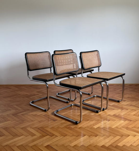 1 of 4 Vintage Cesca B32 Cantilaver Dining Chairs by Marcel Breuer for Thonet / Mid Century Rattan Cane Chair / Italy / 1970s