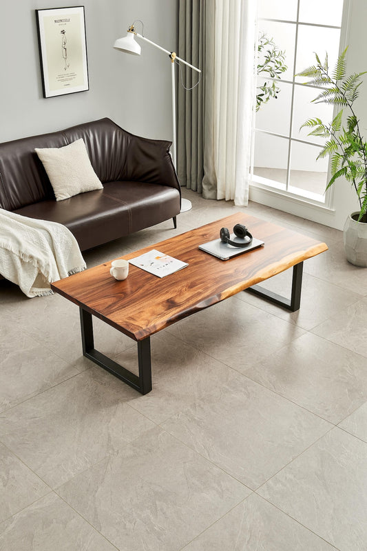 Live Edge South American Walnut Coffee Table - Modern Industrial Design