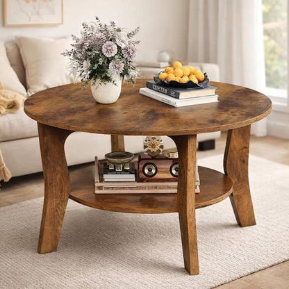 Rustic Round Coffee Table | 2 Tier Wood Living Room Table