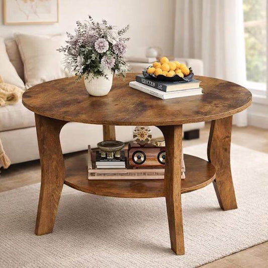 Rustic Round Coffee Table | 2 Tier Wood Living Room Table