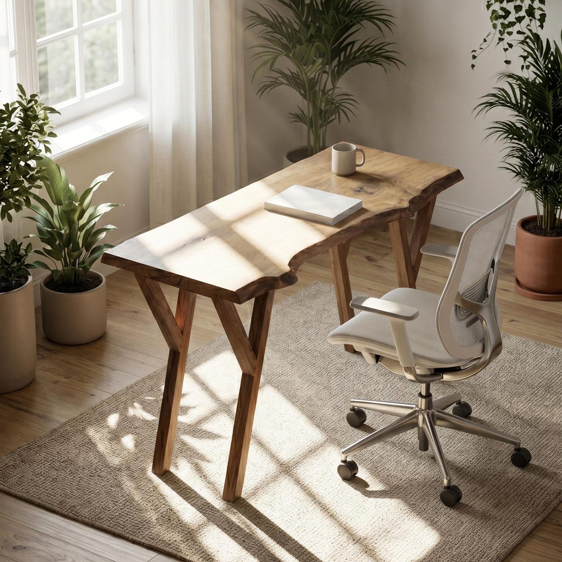 Live Edge Walnut Office Desk Mid Century Modern Writing Desk Home Office Furniture