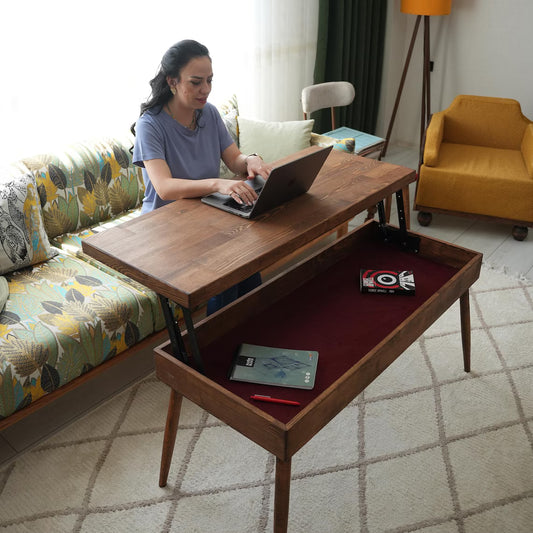 Lift Top Wood Coffee Table with Storage, Modern Smart Table