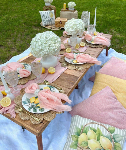 Boho table Low Wooden Floor Table, Rustic Portable Picnic Table for Outdoor Dining, Camping, Weddings & Events