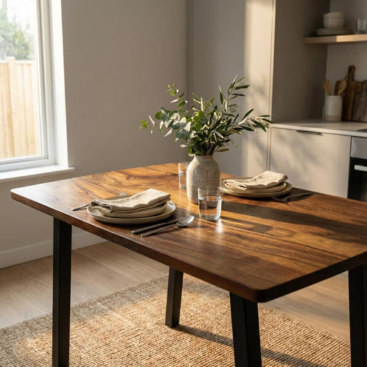Solid Wood Dining Table with Bench Option – Handmade Walnut Kitchen Table | Dinner Table for 4 or 6