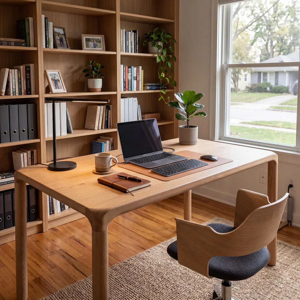 Solid Wood Desk, Handmade Walnut and Oak Executive Office Furniture