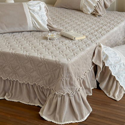 Retro French Fleece Bed Sheet, Luxury Bedroom Decor