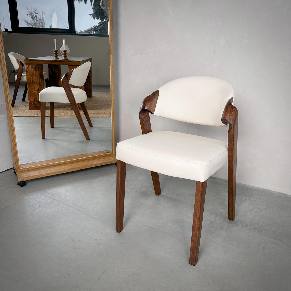Leather Dining Chairs with Walnut Legs Modern Handmade Furniture for Kitchen Office Gift for Interior Lovers Decor Modern Dining Chairs