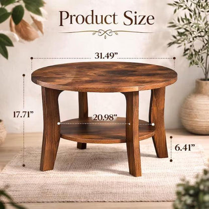 Rustic Round Coffee Table | 2 Tier Wood Living Room Table