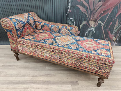 Oriental Motif Chaise Lounge Bed | Orange Blue Classic Settee