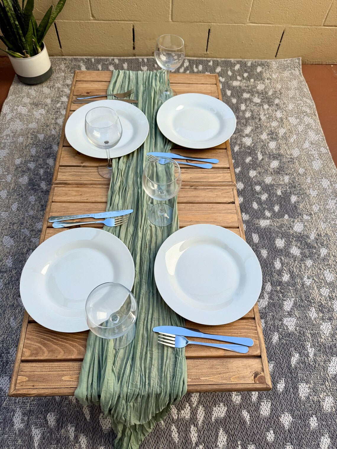Boho table Low Wooden Floor Table, Rustic Portable Picnic Table for Outdoor Dining, Camping, Weddings & Events