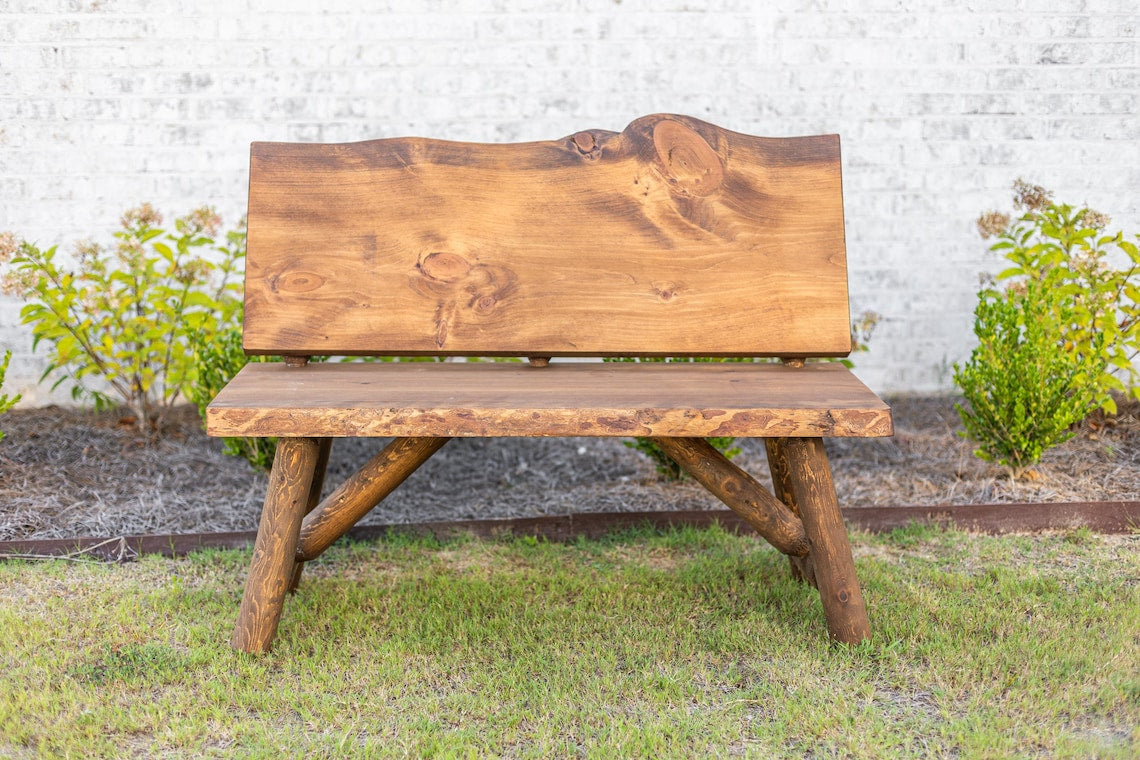 Rustic Log Bench With Back – Handcrafted Live Edge Natural Character Bench