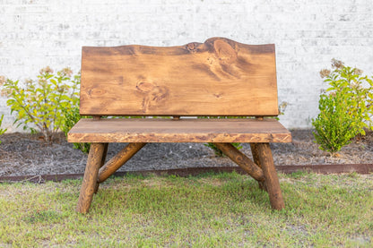 Rustic Log Bench With Back – Handcrafted Live Edge Natural Character Bench