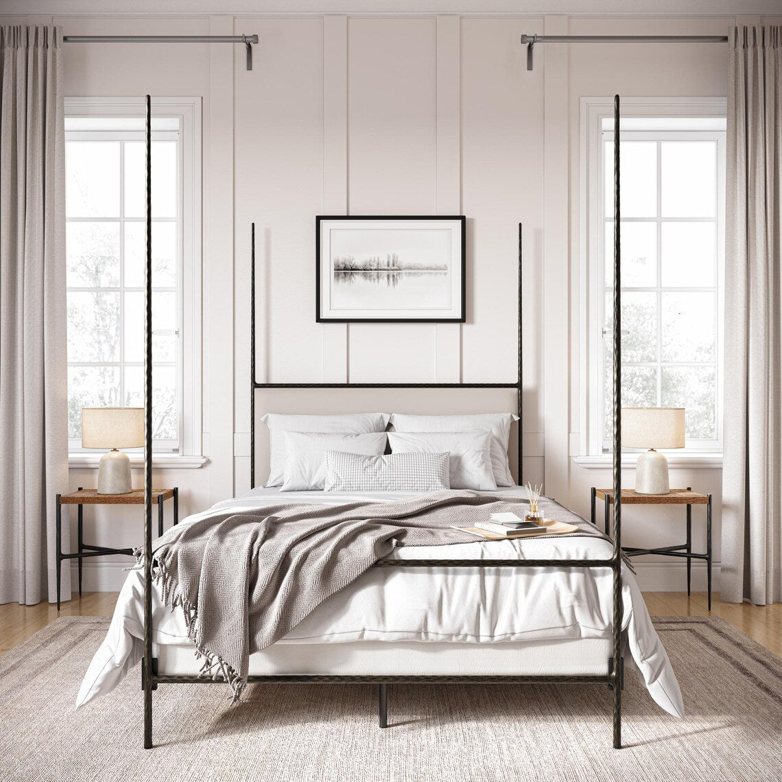 Iron Four Poster Bed – Amity – American Made by Urban Forge – Coal Black Finish