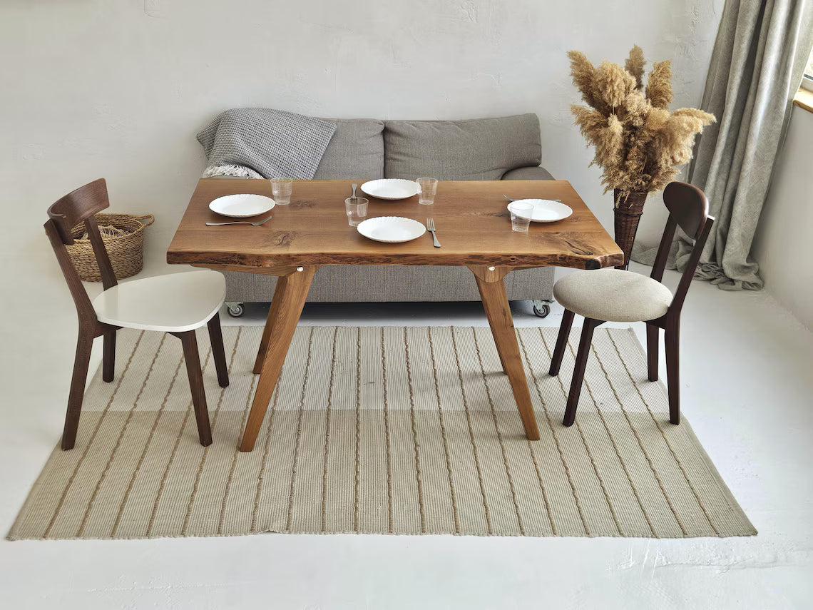 2-in-1 Solid Oak Live Edge Transformer Table – Coffee to Dining Table – Adjustable Height – Natural Wood – Handmade Convertible Table