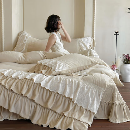 Retro French Fleece Bed Sheet, Luxury Bedroom Decor