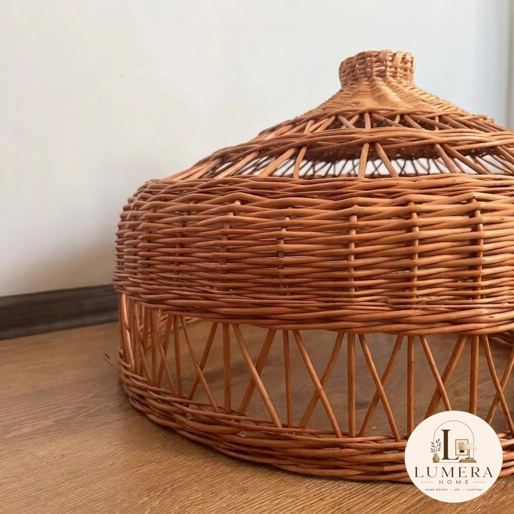 Natural Rattan Pendant Light with Round Wicker Shade