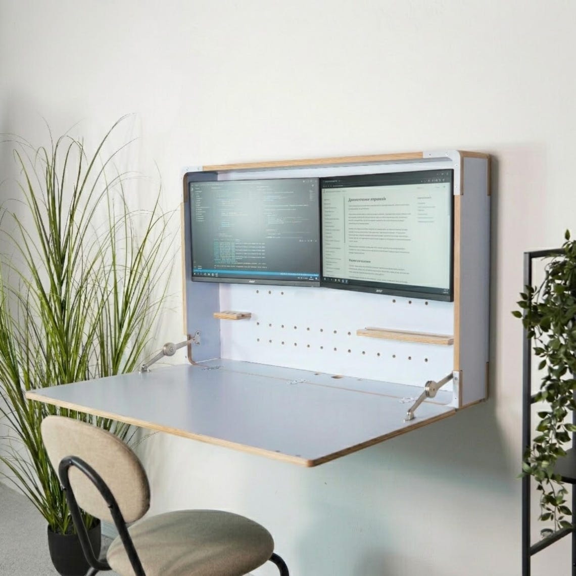 Murphy Dual Monitor Desk – Wall Mounted Fold Down Workstation for Home Office