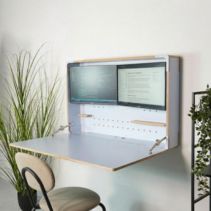 Murphy Dual Monitor Desk – Wall Mounted Fold Down Workstation for Home Office