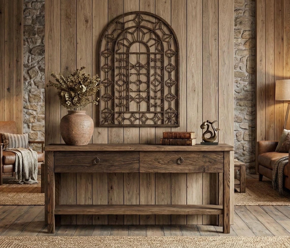 Reclaimed Oak Wood Narrow Console Table: Rustic Entryway Furniture