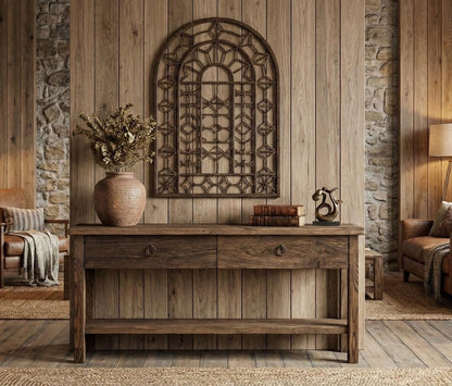 Reclaimed Oak Wood Narrow Console Table: Rustic Entryway Furniture